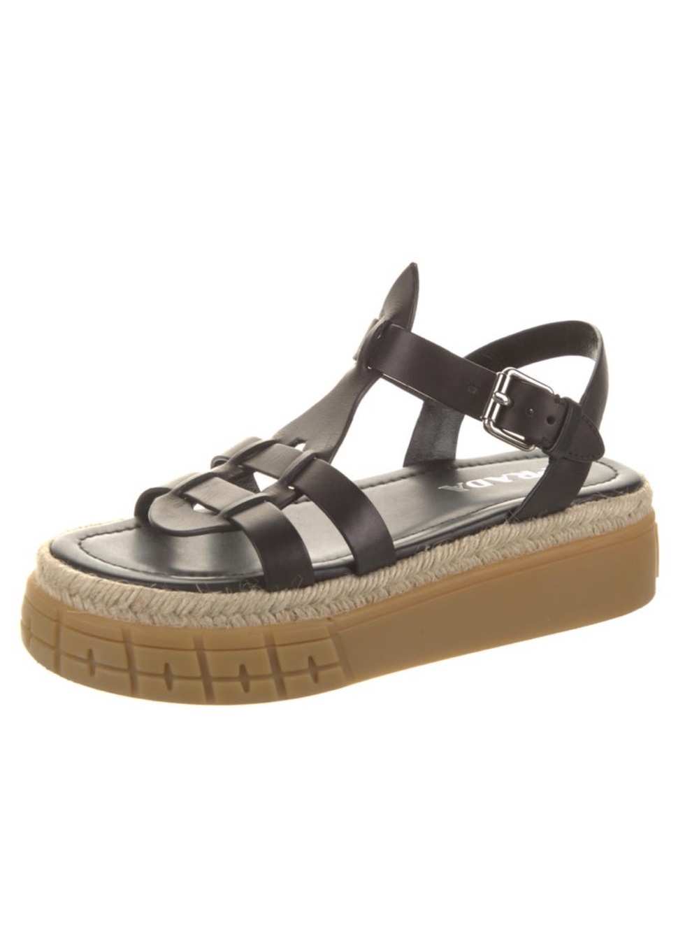 Prada Black Leather Platform Sandals. Pre-Owned. Comes w/ box & dust bags.